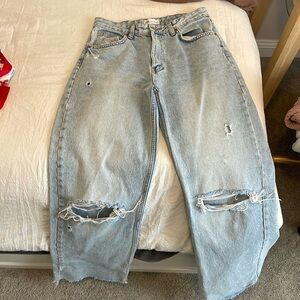 Zara women’s high waisted wide leg jean, distressed